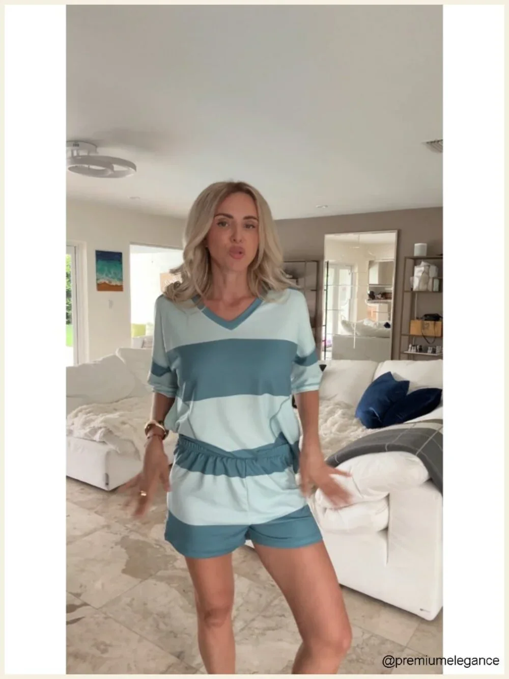 Women's Oversized Striped Lounge Short Sleeve Set with Pockets Two Piece